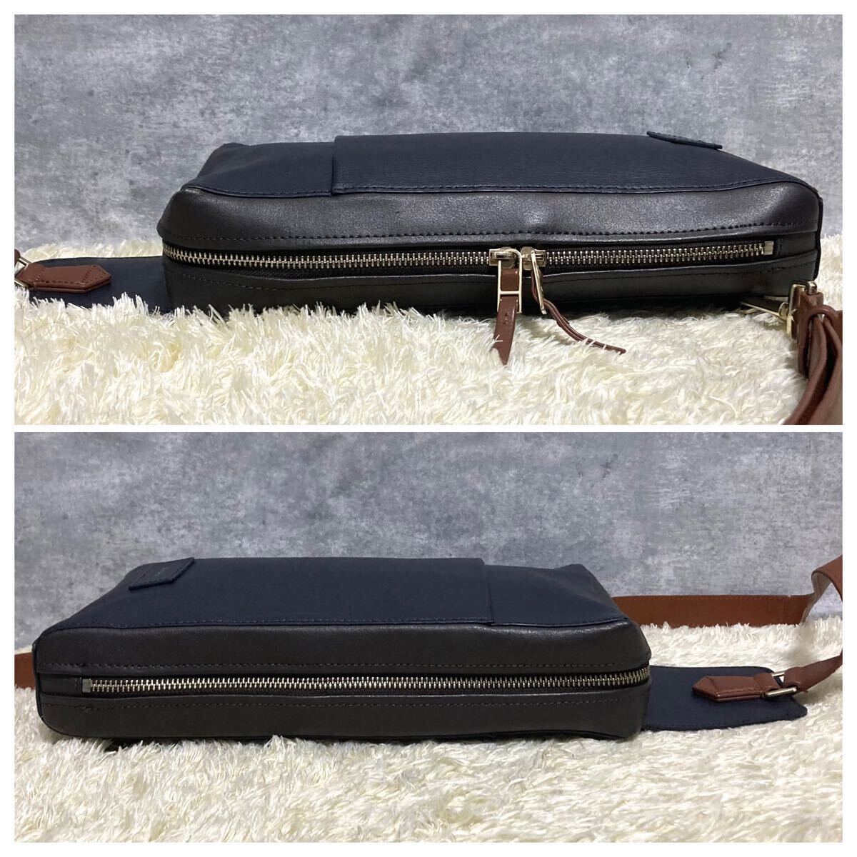 1 иен ~ превосходный товар Paul Smith Paul Smith сумка на плечо кожа темно-синий цвет блок мужской женский сумка "body" наклонный ..