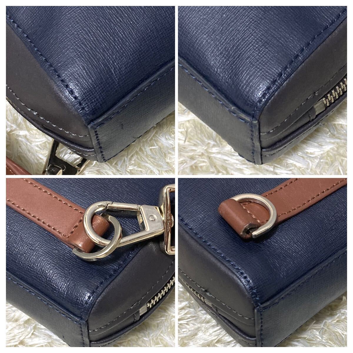 1 иен ~ превосходный товар Paul Smith Paul Smith сумка на плечо кожа темно-синий цвет блок мужской женский сумка "body" наклонный ..