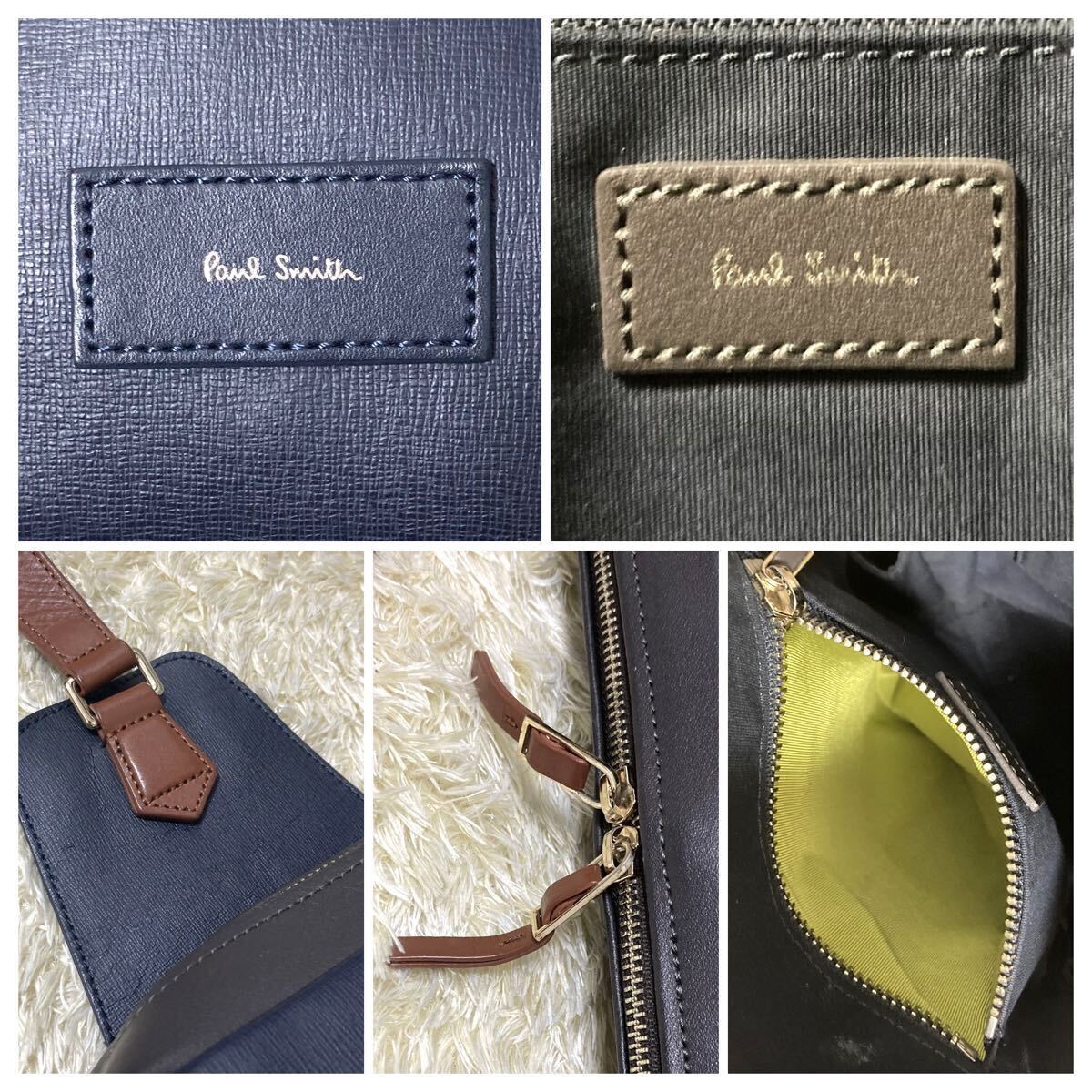 1 иен ~ превосходный товар Paul Smith Paul Smith сумка на плечо кожа темно-синий цвет блок мужской женский сумка "body" наклонный ..