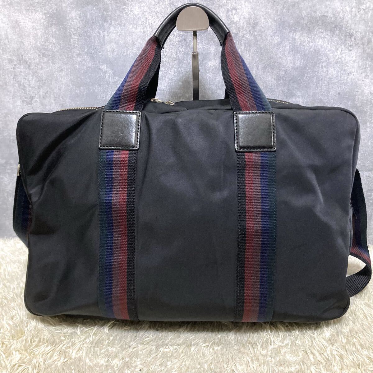 1 иен ~ прекрасный товар Paul Smith мужской портфель сумка на плечо кожа нейлон черный бизнес 2way ходить на работу посещение школы мульти- полоса 