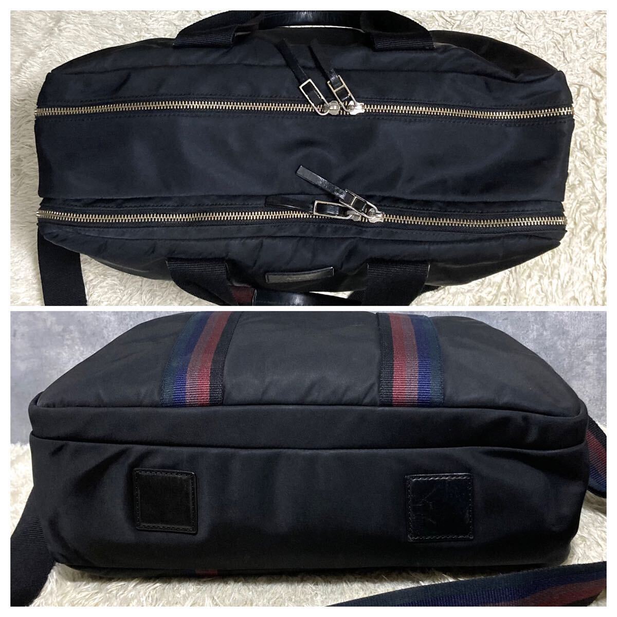 1 иен ~ прекрасный товар Paul Smith мужской портфель сумка на плечо кожа нейлон черный бизнес 2way ходить на работу посещение школы мульти- полоса 