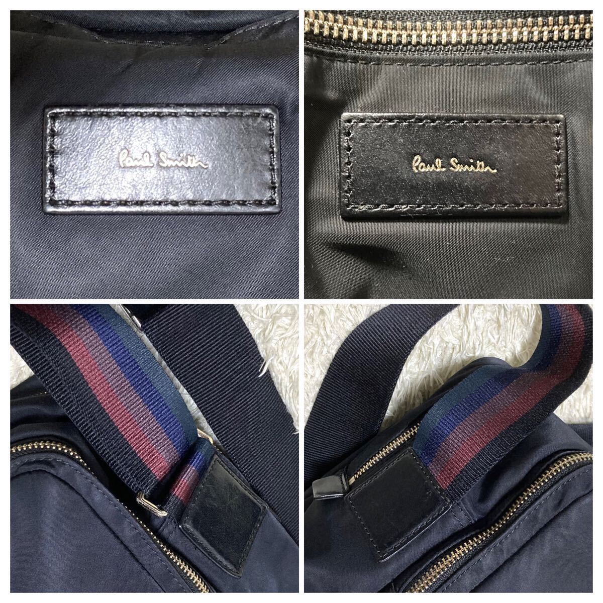 1 иен ~ прекрасный товар Paul Smith мужской портфель сумка на плечо кожа нейлон черный бизнес 2way ходить на работу посещение школы мульти- полоса 