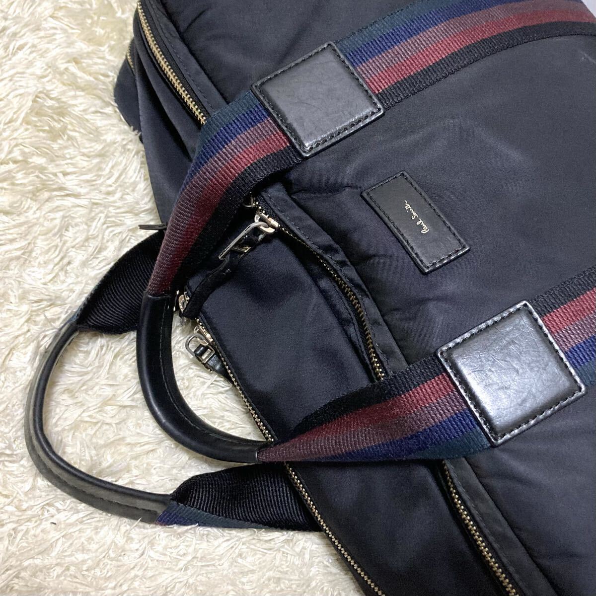 1 иен ~ прекрасный товар Paul Smith мужской портфель сумка на плечо кожа нейлон черный бизнес 2way ходить на работу посещение школы мульти- полоса 