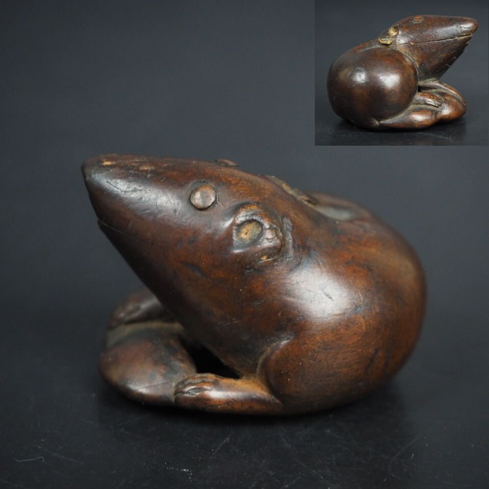 [ золотой Fuji ] Edo времена дерево резьба по дереву . netsuke .. предмет осмотр /.. предмет .. шар netsuke кейс для печати .... янтарь кейс для печати дым . входить кисеру 