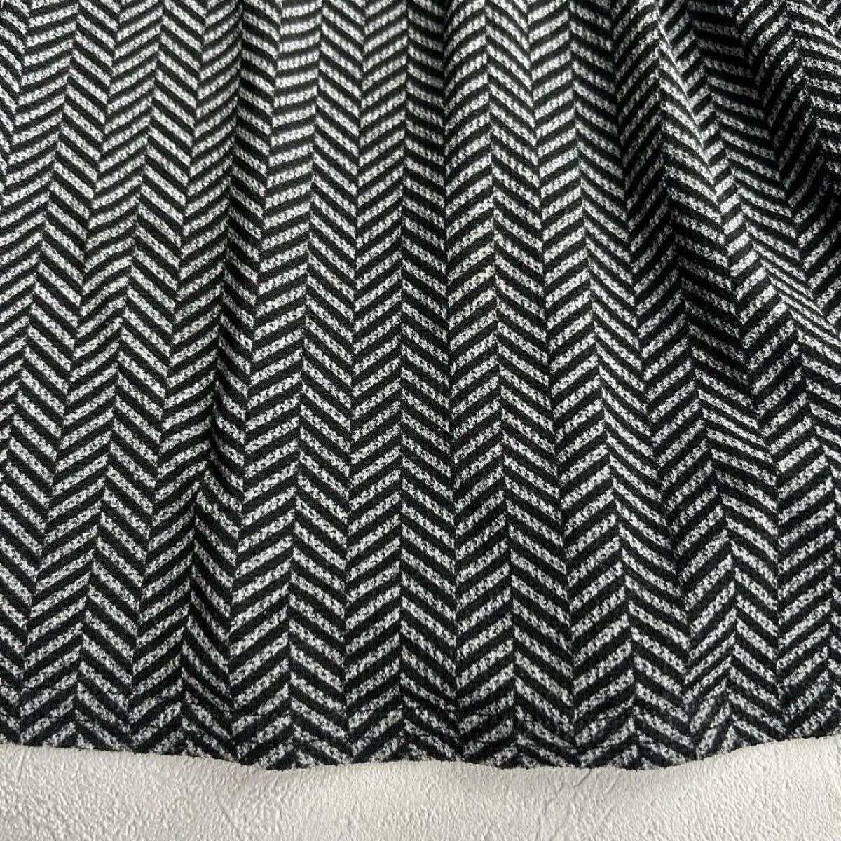 EGERIE エジェリ 膝丈フレアワンピース 長袖 ヘリンボーン　フランス製 ギャザー_画像6