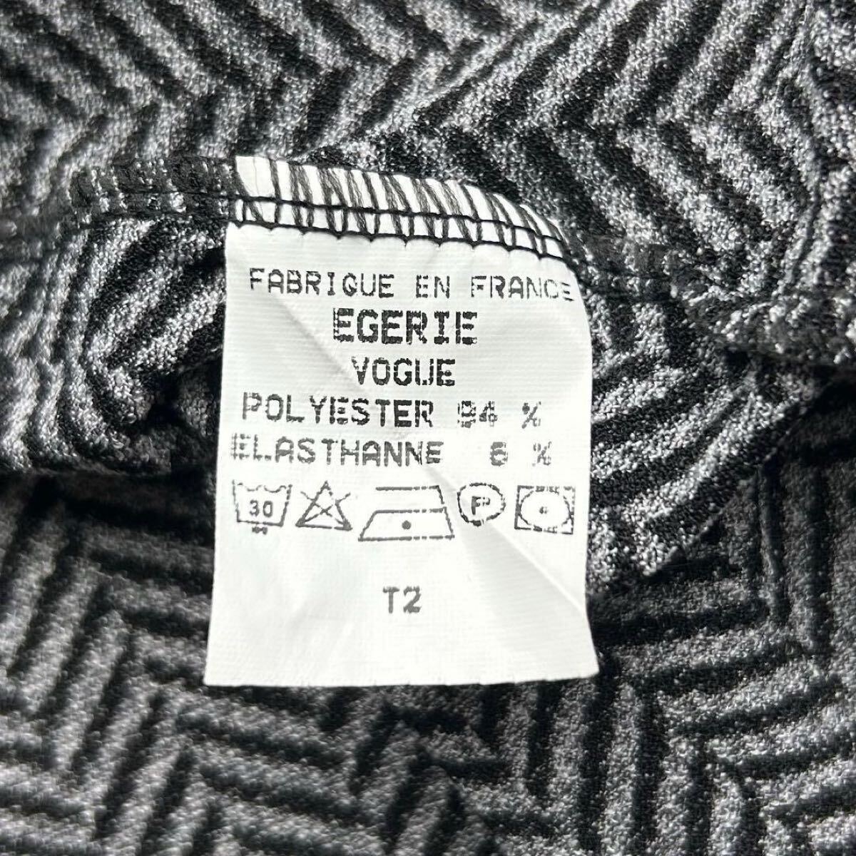 EGERIE エジェリ 膝丈フレアワンピース 長袖 ヘリンボーン　フランス製 ギャザー_画像7