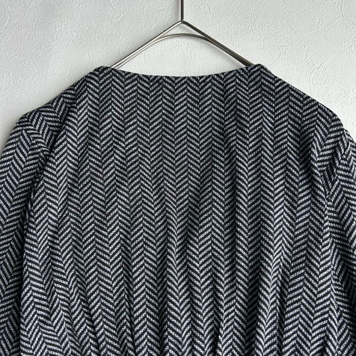 EGERIE エジェリ 膝丈フレアワンピース 長袖 ヘリンボーン　フランス製 ギャザー_画像9