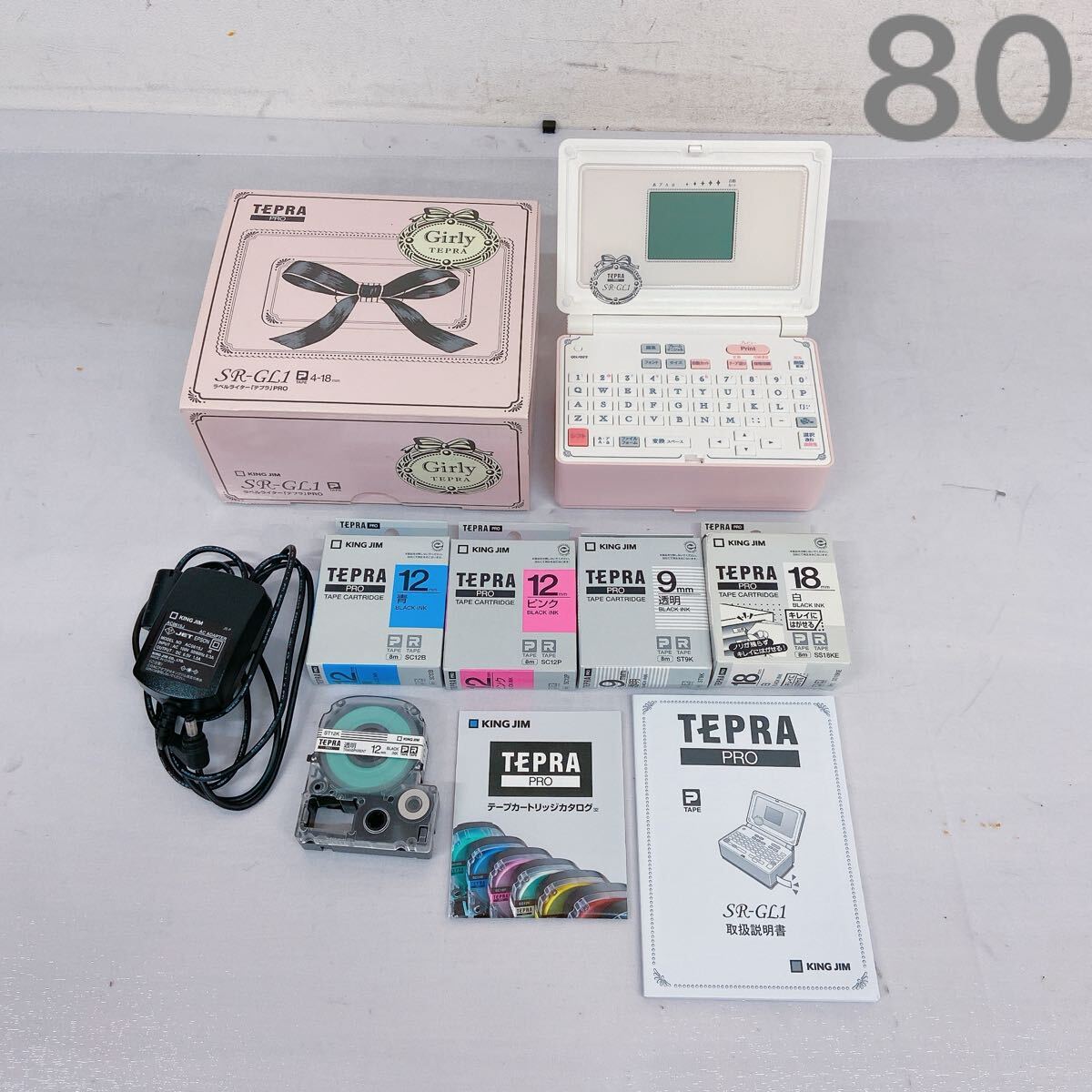11D013 TEPRA テプラ ラベルライダー テプラプロ SR-GL1 ガーリーテプラ カートリッジ付 ピンク_画像1