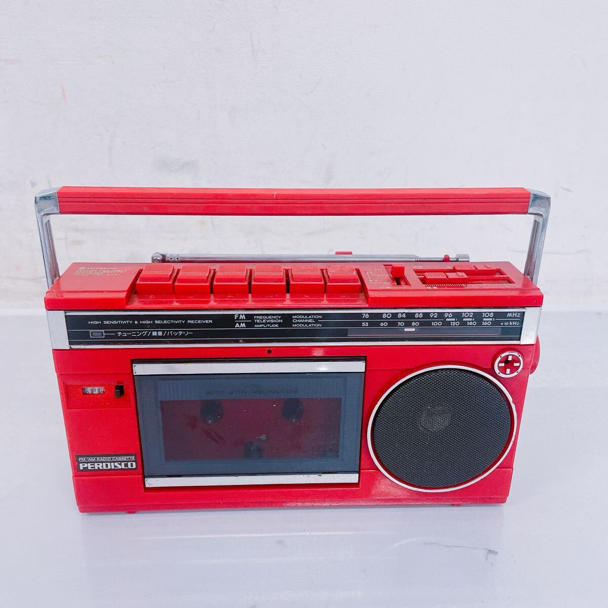 11B069 HITACHI 日立 ラジカセ TRK-5441 FM/AM ポータブル オーディオ機器 レッド コード付_画像2