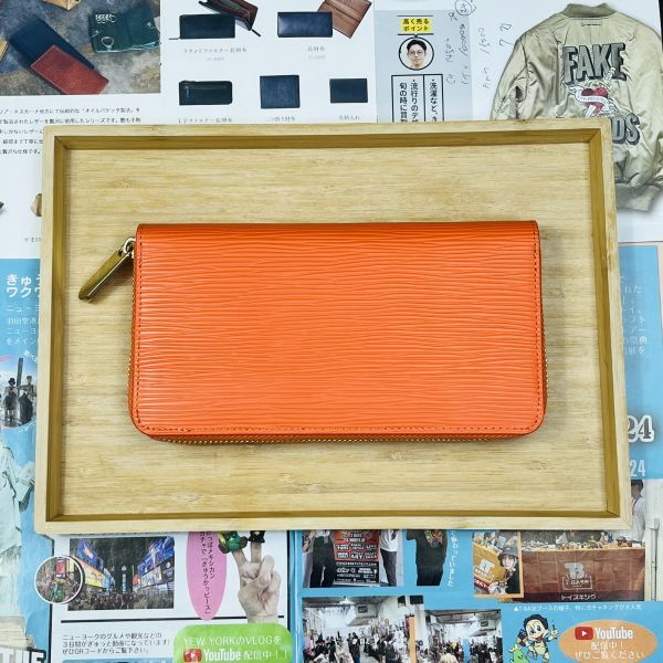 【田中革具】 新品 長財布 エピレザー ジッピーウォレット ラウンドファスナー 革財布 メンズ 財布 男女兼用 ロングウォレット オレンジ色_画像1