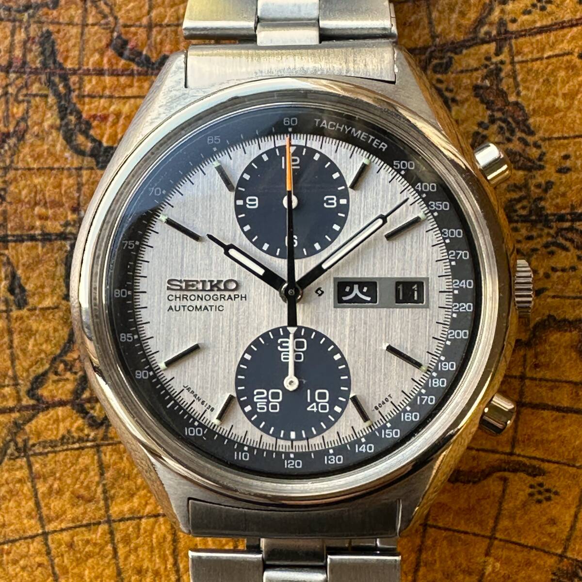OH済★セイコー パンダ 白黒 6138-8020 クロノグラフ 日本語★ビンテージ時計 アンティーク時計 腕時計 自動巻き★スピードタイマー★1477_画像5