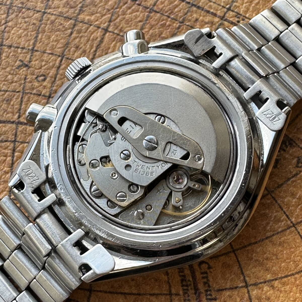 OH済★セイコー パンダ 白黒 6138-8020 クロノグラフ 日本語★ビンテージ時計 アンティーク時計 腕時計 自動巻き★スピードタイマー★1477_画像9