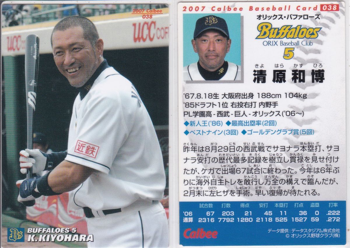 *2007 Calbee [ Kiyoshi . мир .] BASEBALL CARD No.038: Orix R2
