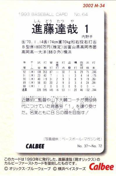 ●2002カルビー【進藤 達哉】30周年記念 復刻版カード M-34:大洋 R2_画像2