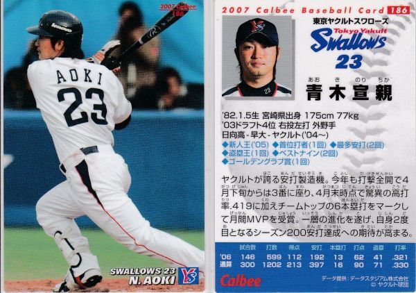 *2007 Calbee [ Aoki . родители ] BASEBALL CARD No.186: Yakult R2