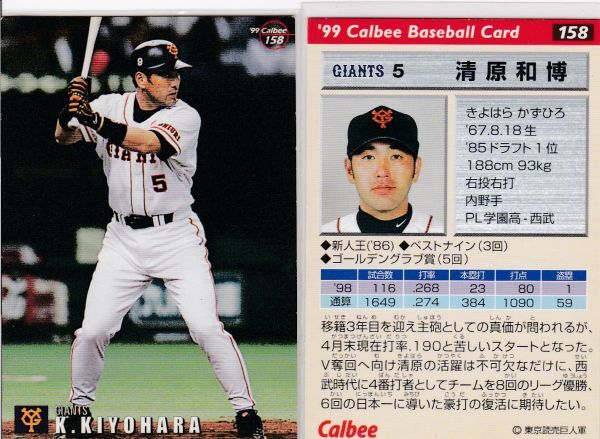 *1999 Calbee [ Kiyoshi . мир .] BASEBALL CARD No.158:. человек R