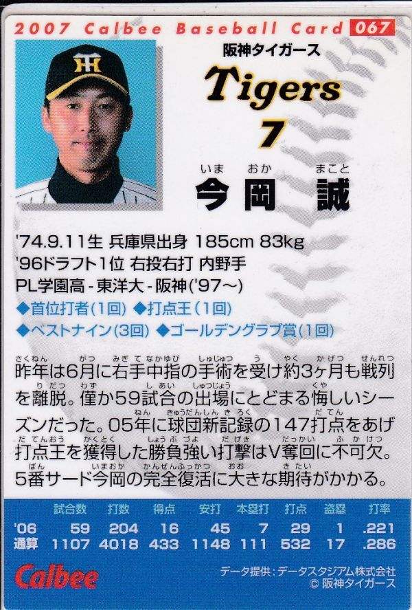 *2007 Calbee [ сейчас холм .] BASEBALL CARD 068: Hanshin 
