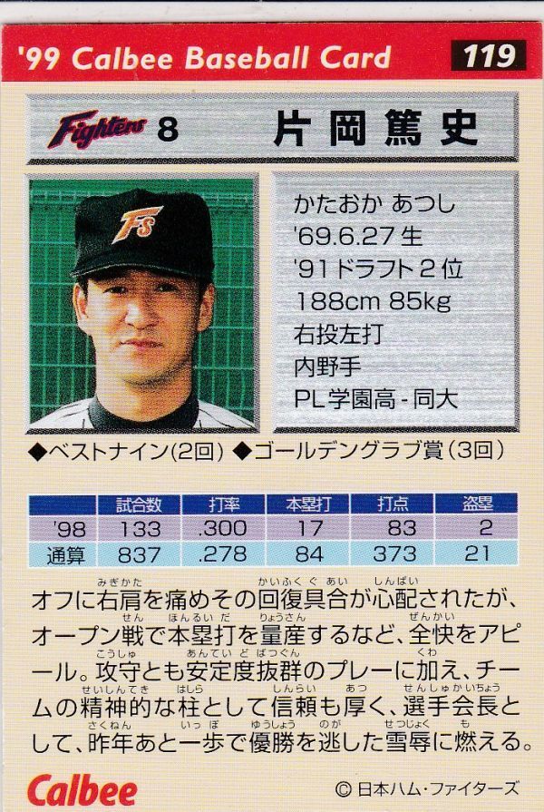 *1999 Calbee [ одна сторона холм . история ] BASEBALL CARD No.119: Япония ветчина 