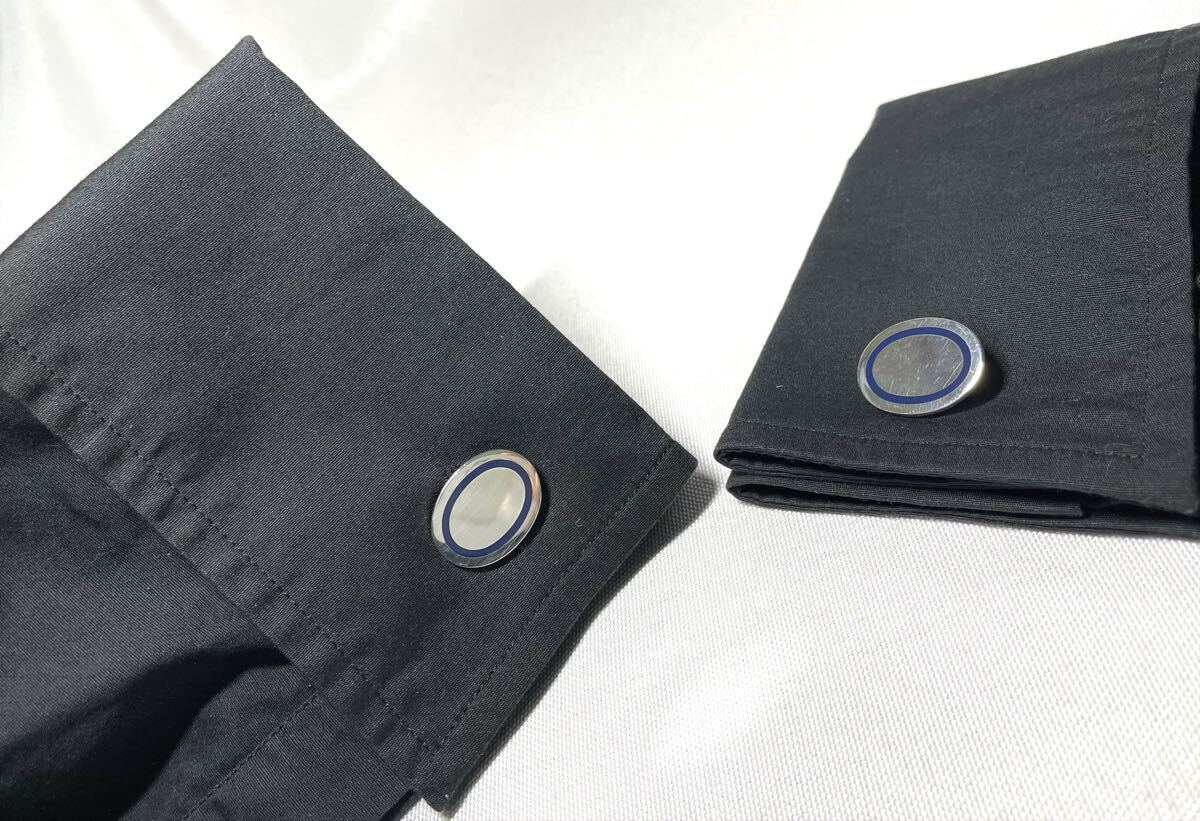 即決希少 Tiffany ティファニー 鏡面スターリングシルバー & ブルーオーバルラインミラーカフス カフリンクス ボタン SV925 付属品あり_画像8