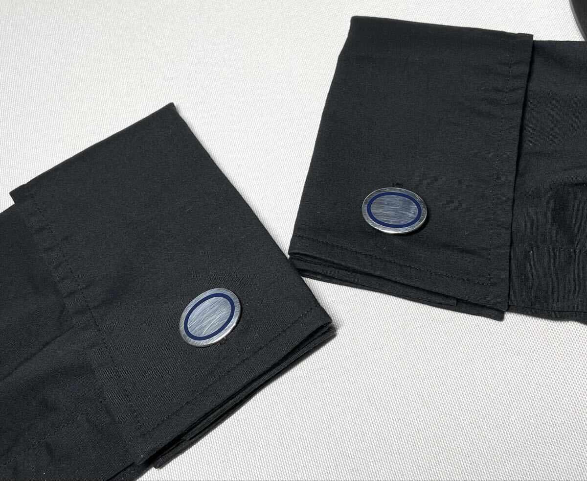 即決希少 Tiffany ティファニー 鏡面スターリングシルバー & ブルーオーバルラインミラーカフス カフリンクス ボタン SV925 付属品あり_画像7