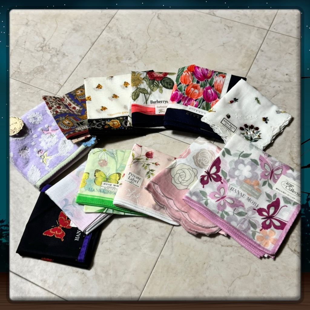 ①メーカー色々 レディース ハンカチ 12枚セット●プライベートレーベル ウンガロ バーバリー ニナリッチなど●未使用品 保管品_画像1