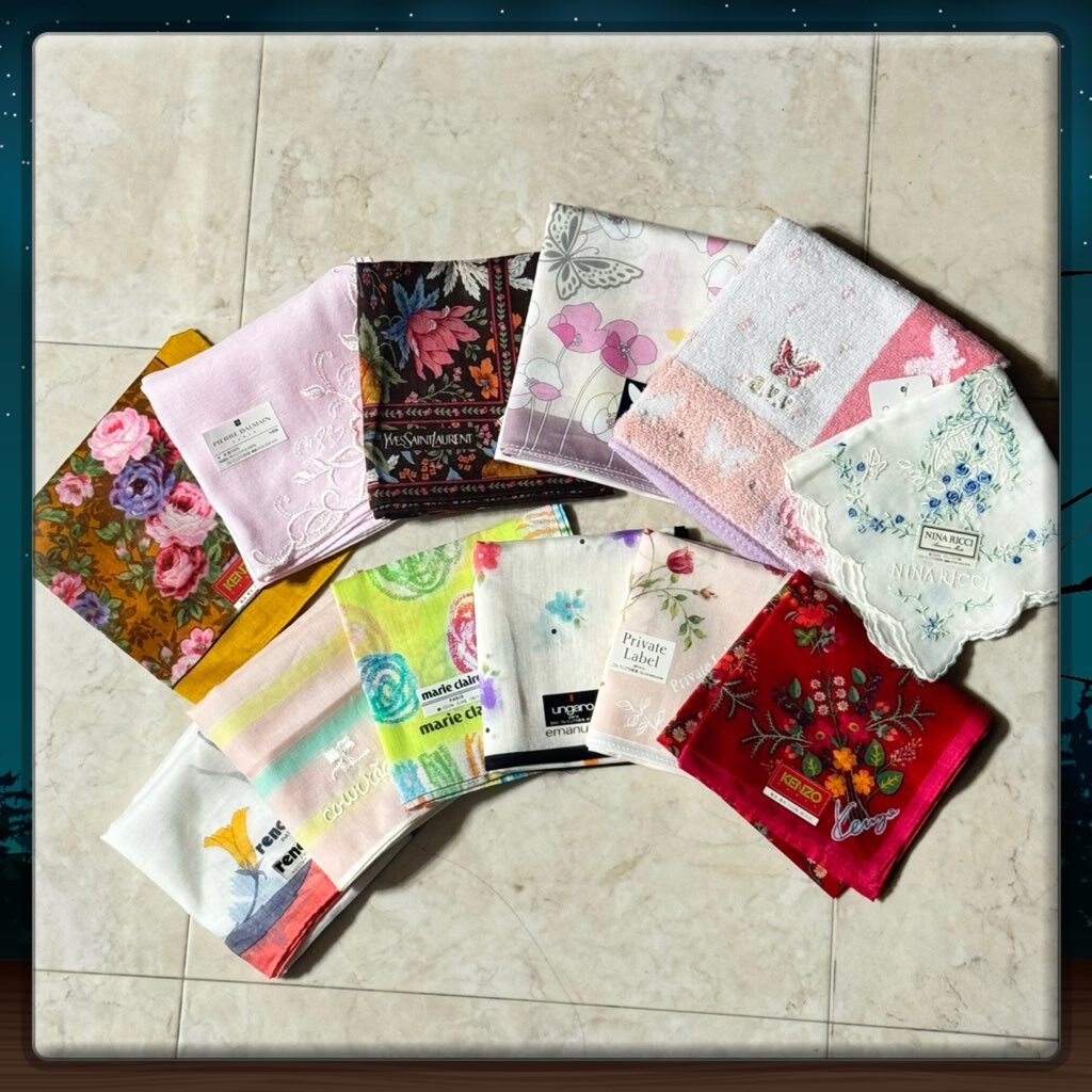 ⑥メーカー色々 レディース ハンカチ 12枚セット●マリクレール ウンガロ イブサンローランなど●未使用品 保管品_画像1