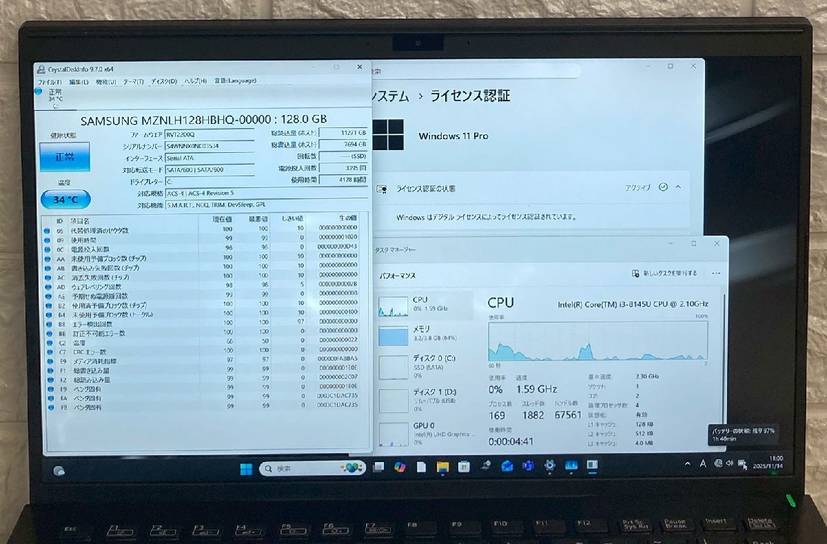 1円～ ●SONY VAIO Pro PK / Core i3 8145U (2.10GHz) / メモリ 4GB / SSD 128GB / 14型 フルHD (1920×1080) / Windows11 Pro 64bit_画像4