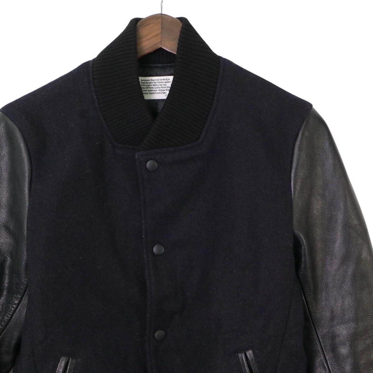 【希少】AZ×nano universe 別注 ナノユニバース スタジアムジャケット スタジャン レザー切り替え ノーカラー S メンズ レディース 黒_画像2