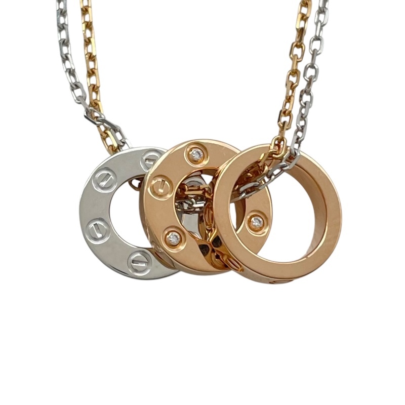 カルティエ Cartier ラブスリーフープネックレス ピンクゴールドxホワイトゴールド Au750 ダイヤモンド ジュエリー 中古_画像3