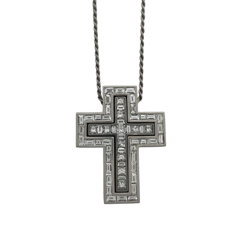 ダミアーニ DAMIANI ベルエポック バゲットダイヤ・プリンセスカットダイヤネックレス 750WG ダイヤモンド ジュエリー 中古_画像3