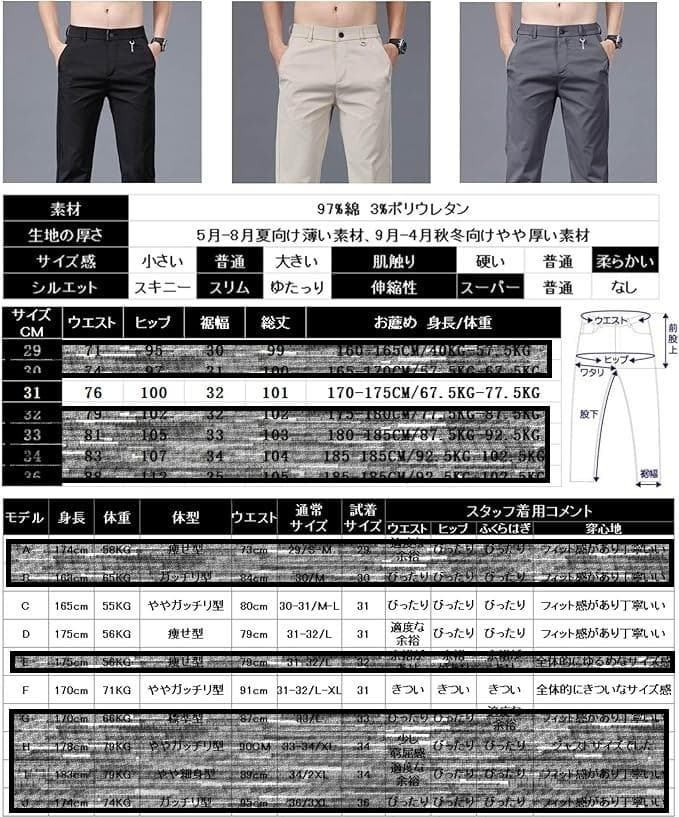 【新品/W31】メンズ ゴルフパンツ チノパン 黒 ストレッチ ゴルフウェア ウエスト76cm / ヒップ100cmの画像3