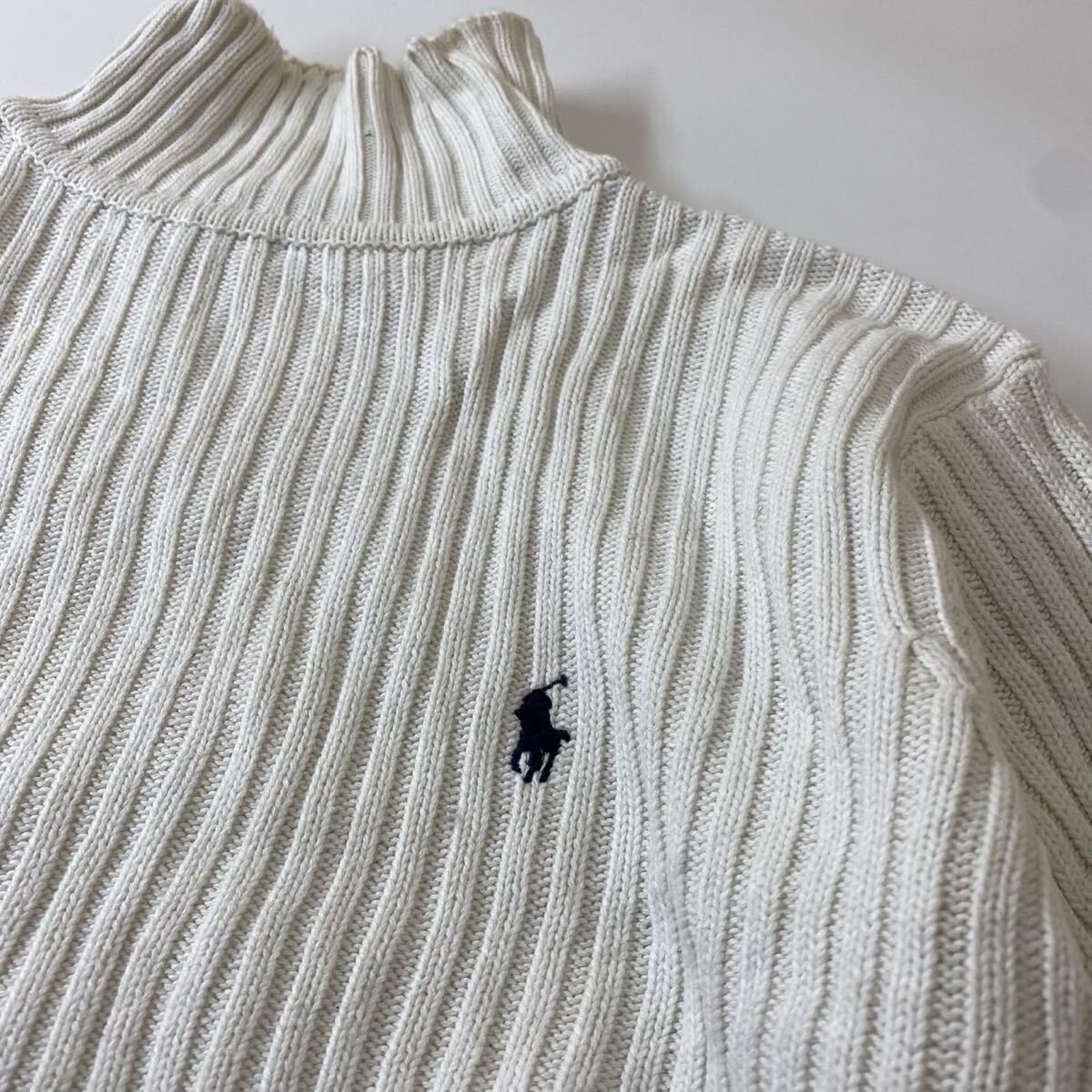 ラルフローレン ケーブルニット タートルネック ホワイト M メンズ_画像2