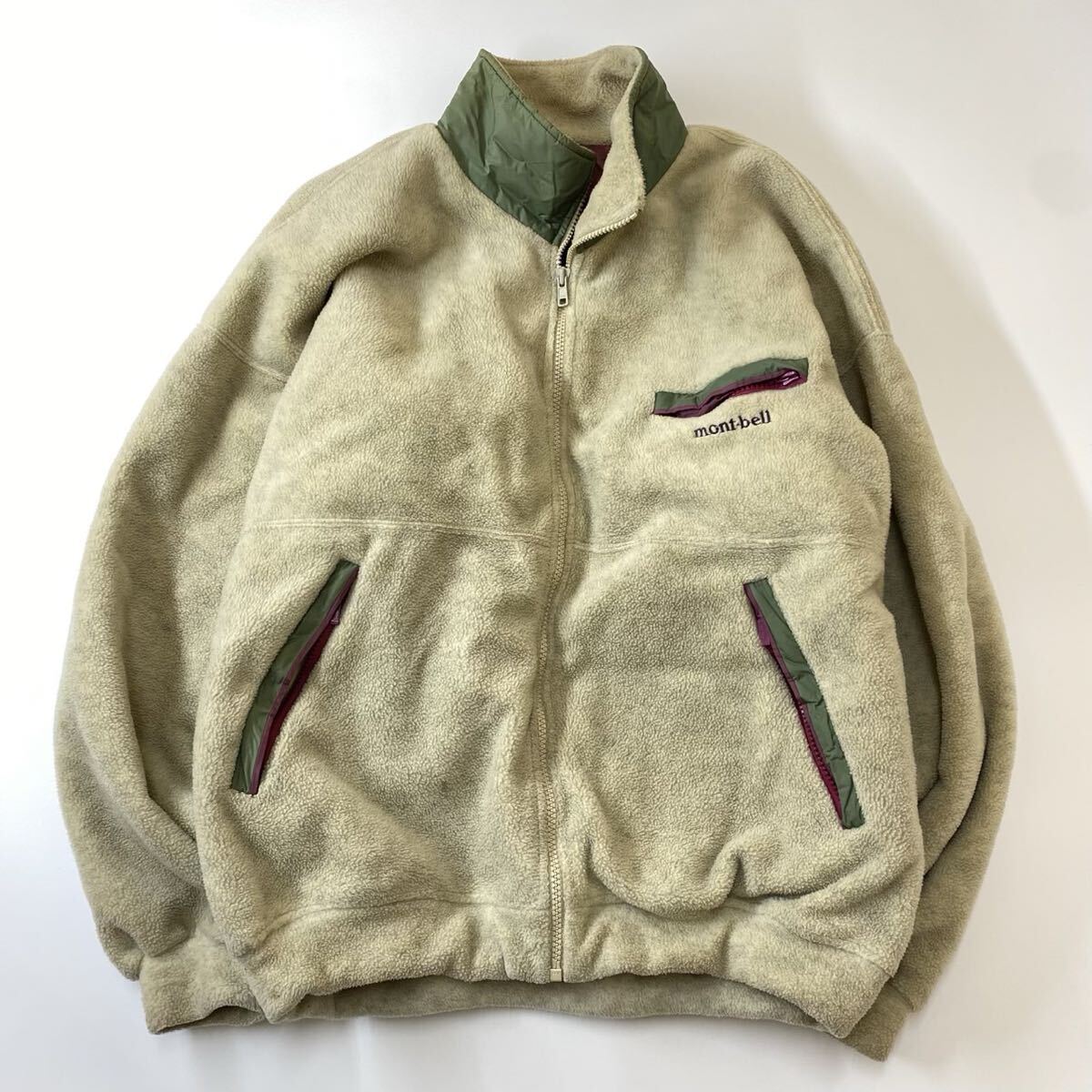 90s モンベル mont-bell フリース フルジップジャケット ベージュ L メンズ_画像1