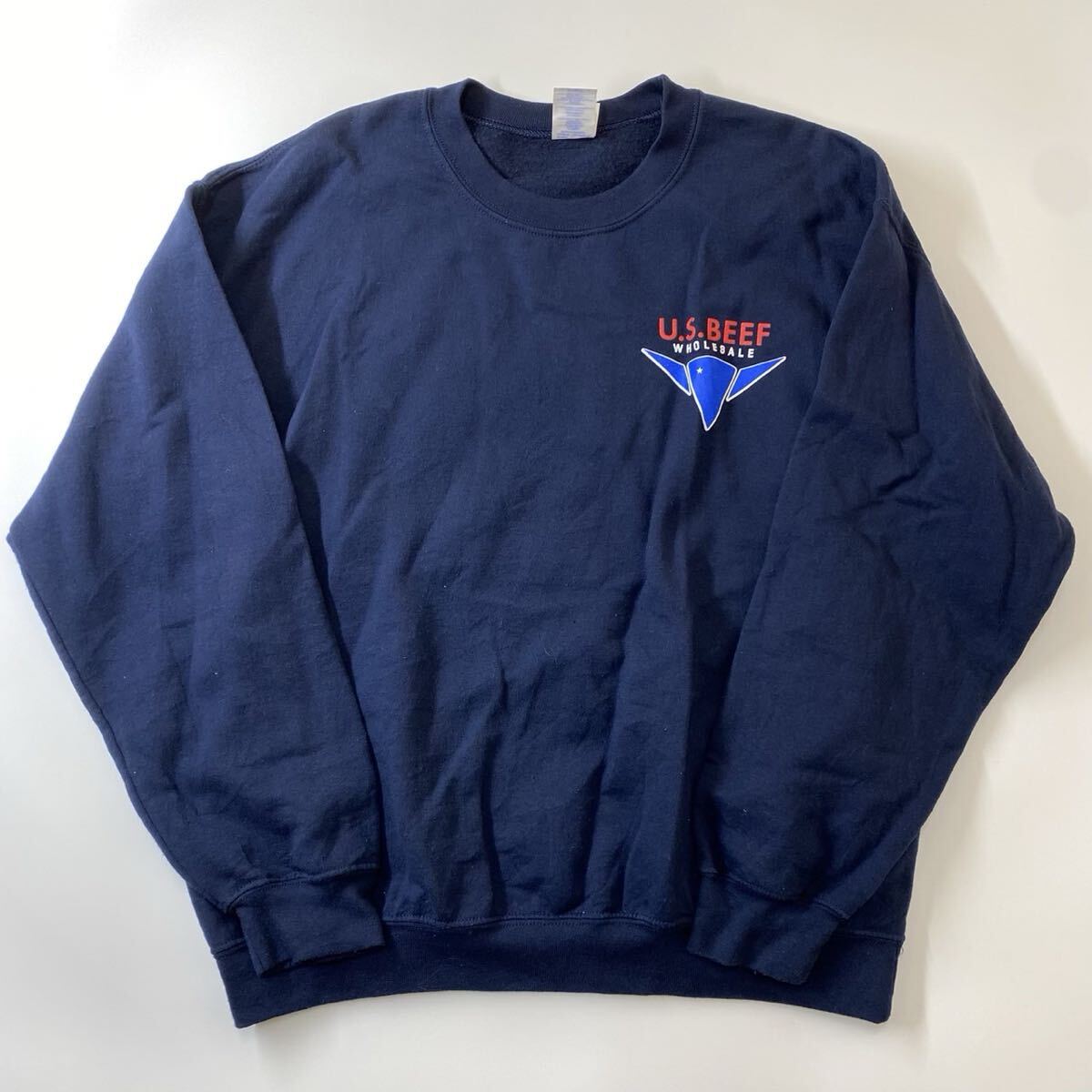 GILDAN ギルダン ヘビーウェイト US古着 U.S.BEEF WHOLESALE スウェット L 企業ロゴ ネイビー_画像1