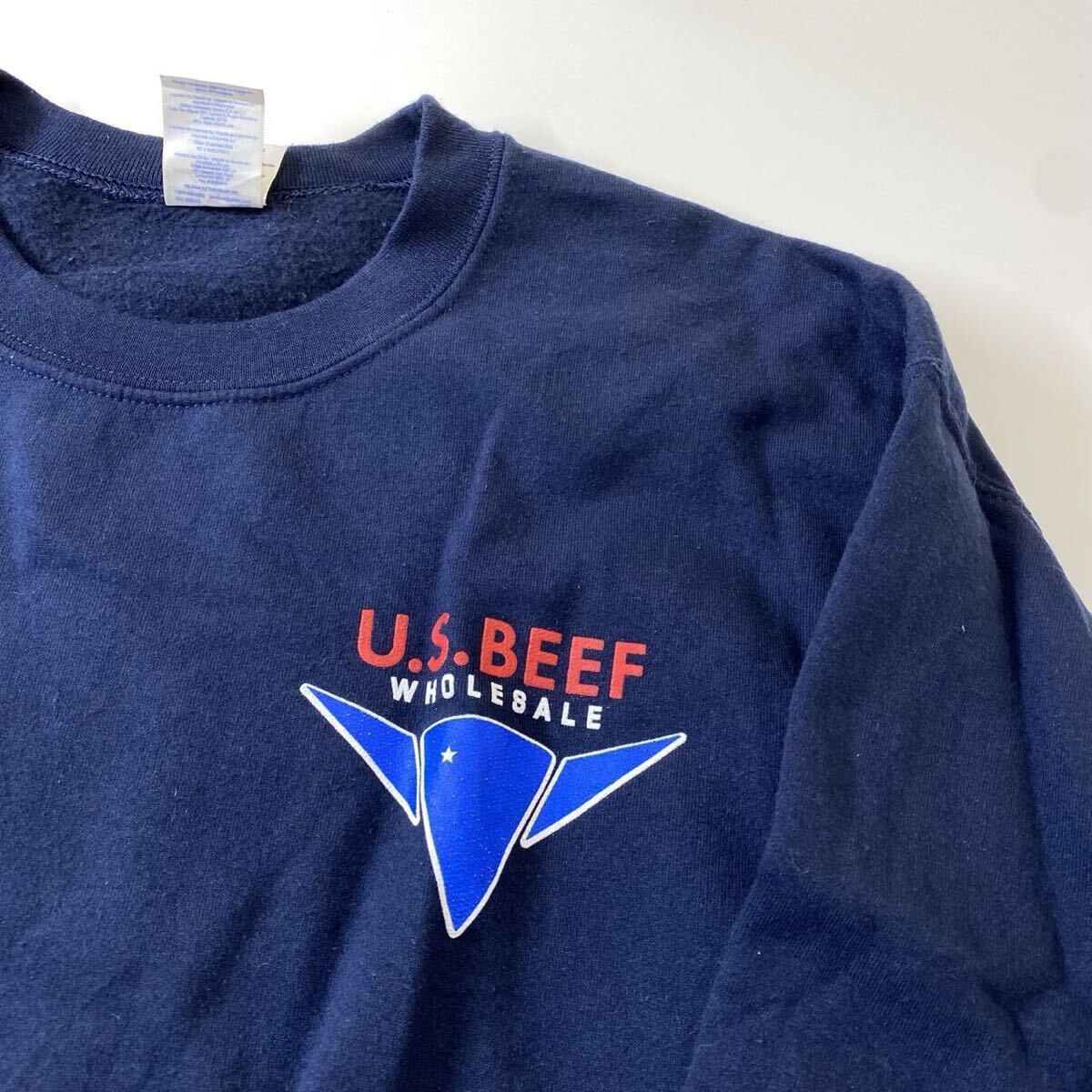 GILDAN ギルダン ヘビーウェイト US古着 U.S.BEEF WHOLESALE スウェット L 企業ロゴ ネイビー_画像2