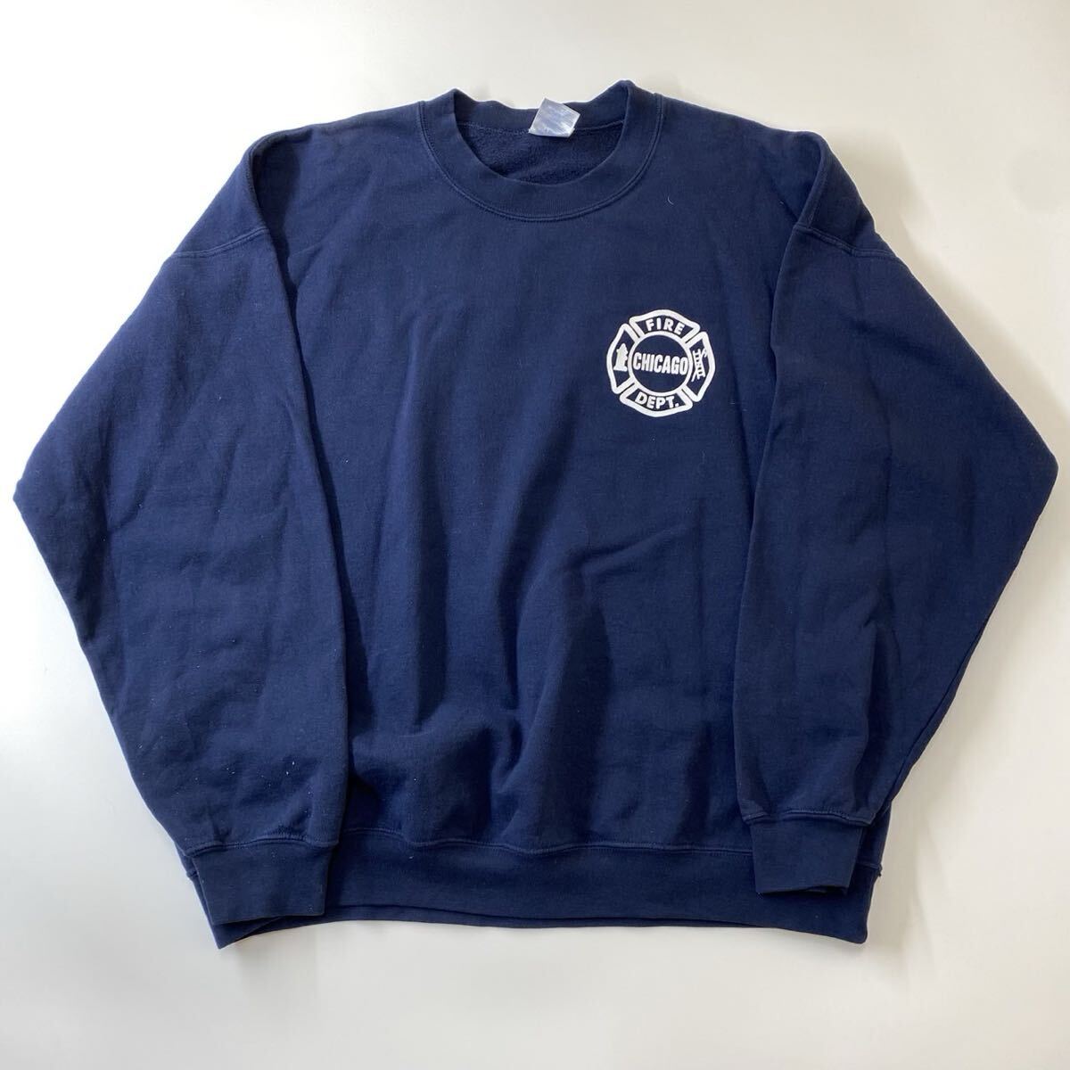 GILDAN ギルダン ヘビーウェイト USA製 シカゴ消防署 C.F.D. スウェット XL ネイビー ビンテージ_画像1