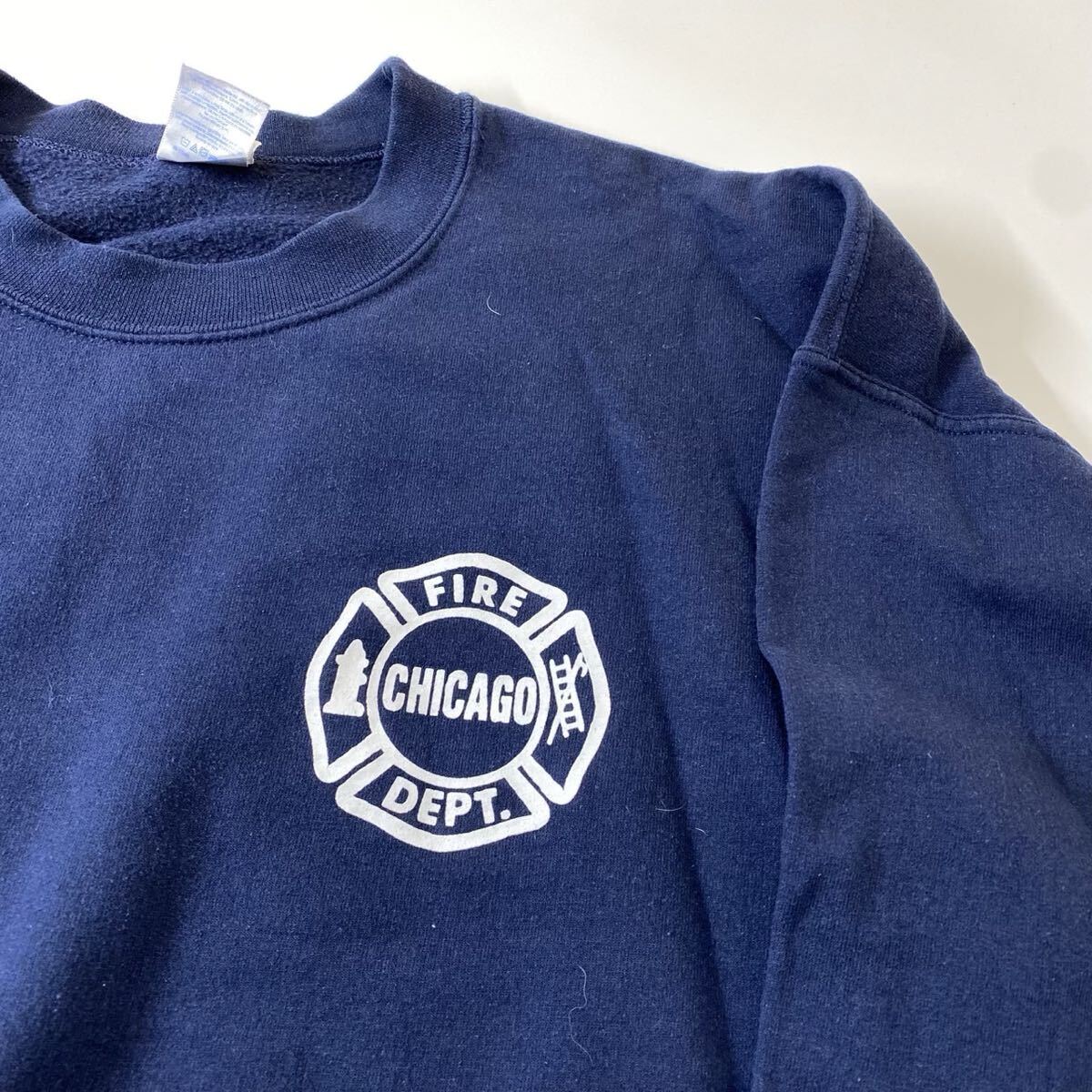 GILDAN ギルダン ヘビーウェイト USA製 シカゴ消防署 C.F.D. スウェット XL ネイビー ビンテージ_画像3