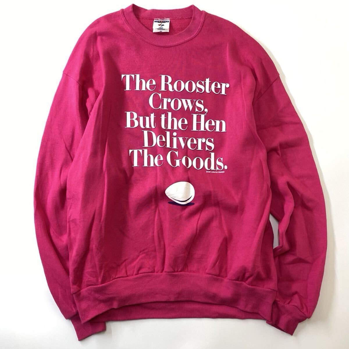 US古着 JERZEES ジャージーズ メッセージロゴ スウェット トレーナー ピンク XL_画像1