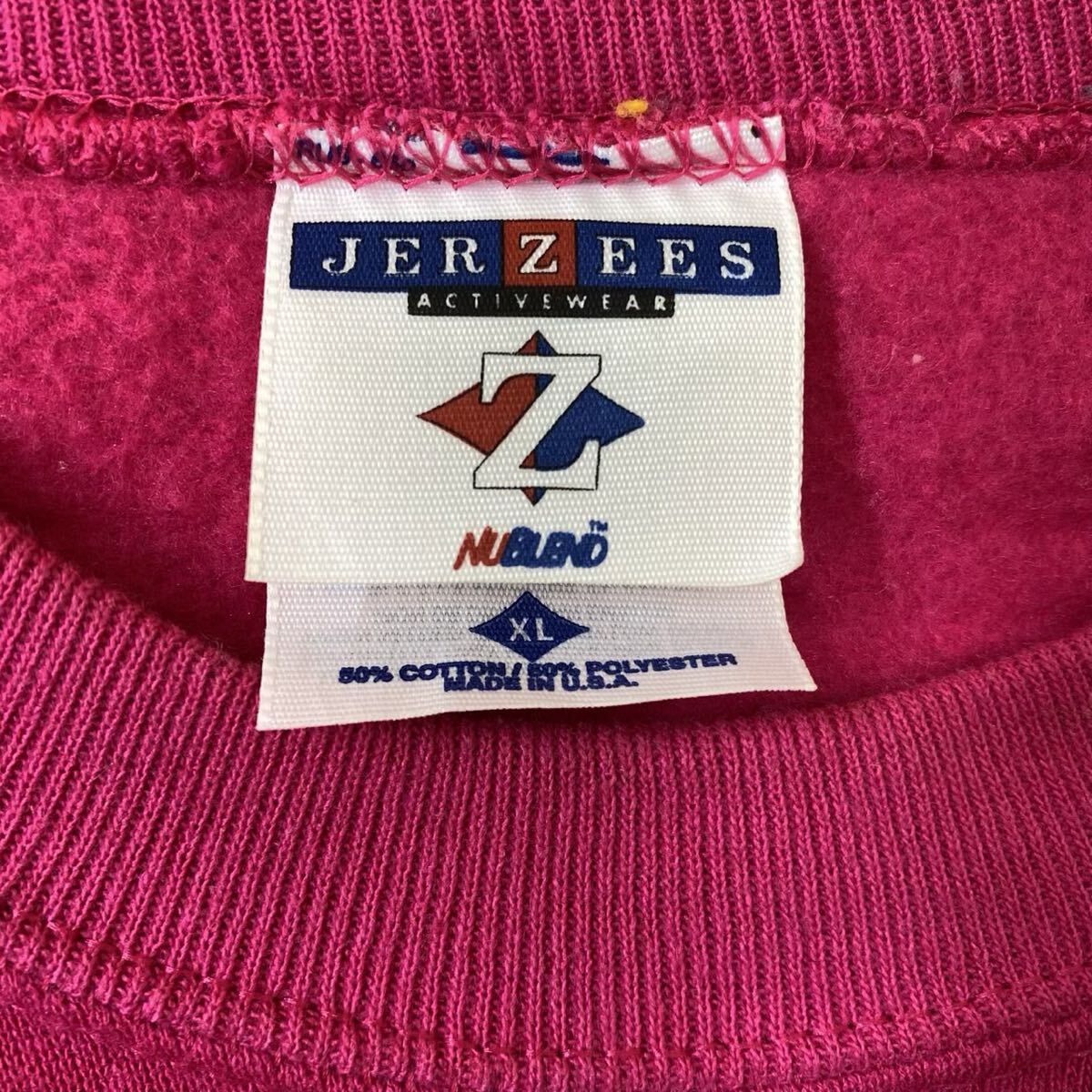 US古着 JERZEES ジャージーズ メッセージロゴ スウェット トレーナー ピンク XL_画像3