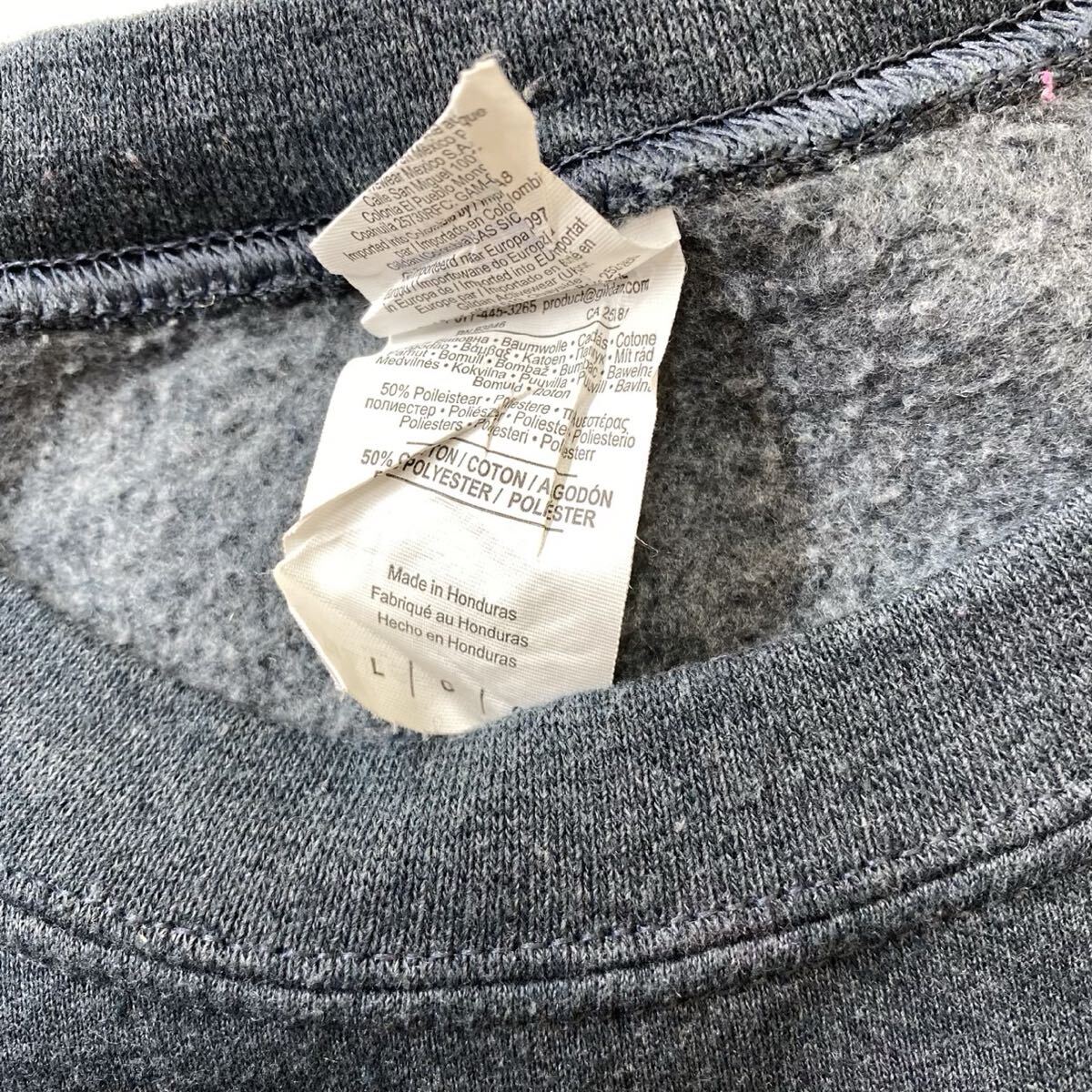 アメリカ古着 ギルダン製 ORCHIDS ロゴプリント スウェットシャツ アメカジ ストリート グレー/ブルー メンズ L_画像4