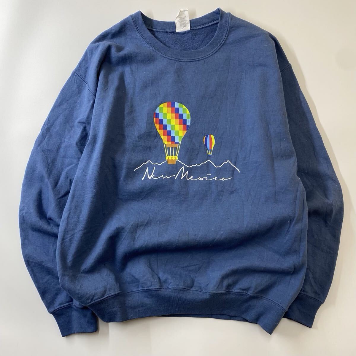 90s アメリカ古着 ギルダン製 気球 バルーンプリント トレーナー スウェット ブルー M_画像1