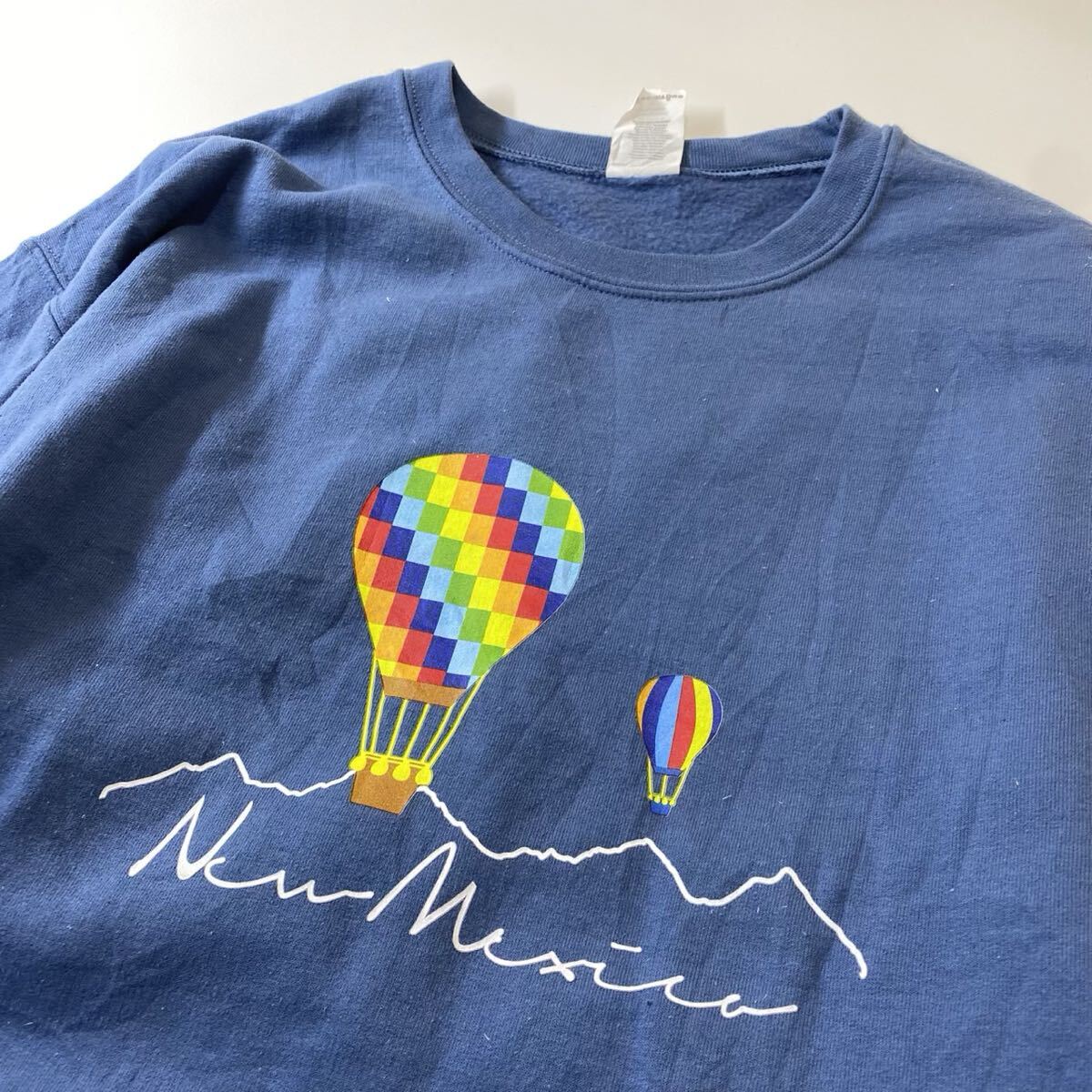 90s アメリカ古着 ギルダン製 気球 バルーンプリント トレーナー スウェット ブルー M_画像2