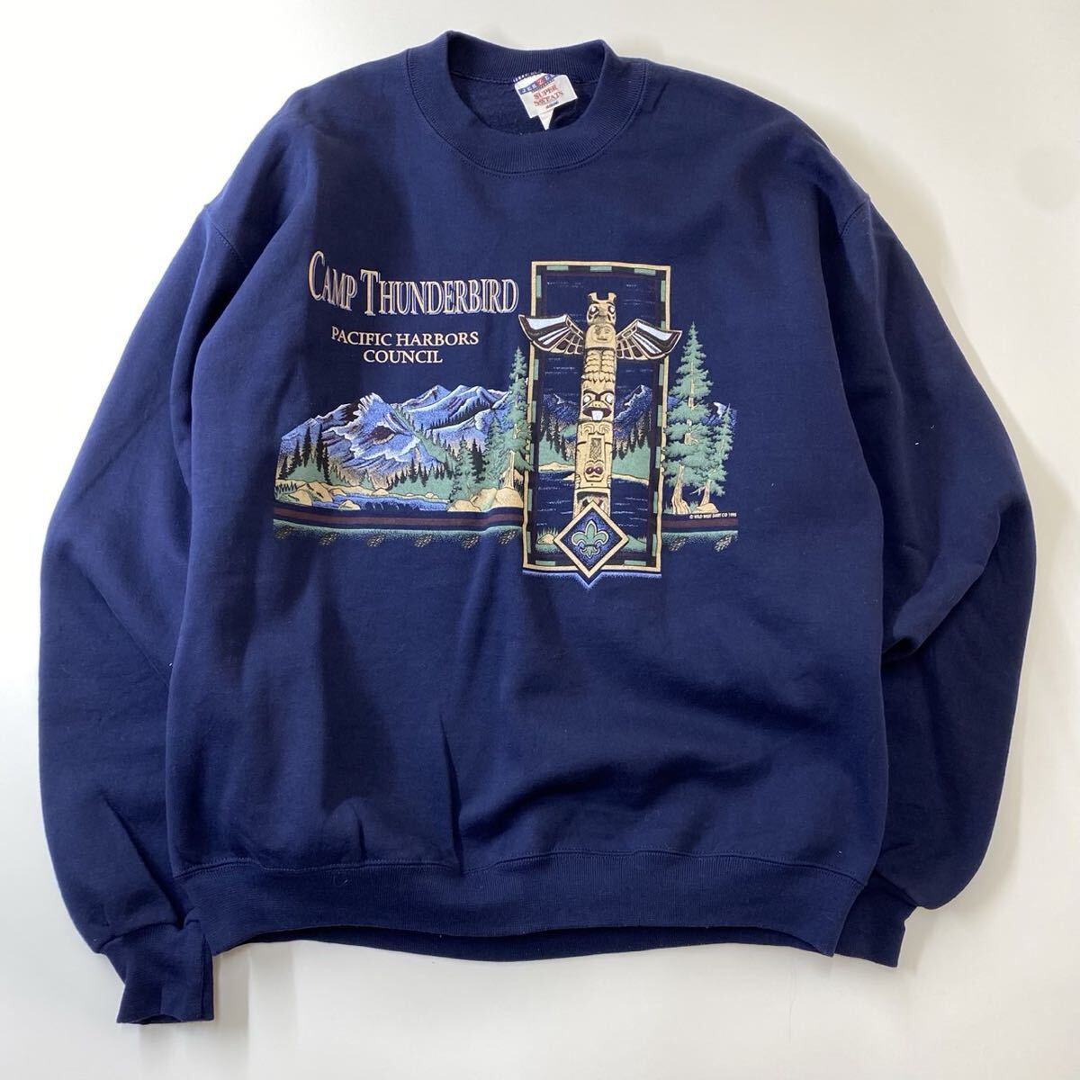 90s US古着 ジャージーズ製 キャンプサンダーバード スウェット トレーナー ネイビー L メンズ_画像1