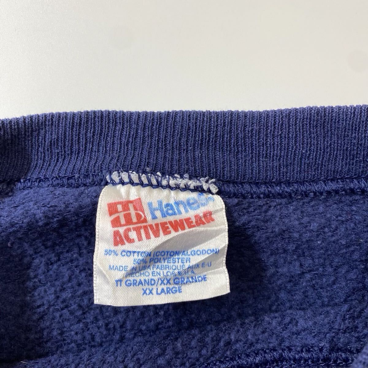 ビンテージ 90s アメリカ古着 企業ロゴ スウェット トレーナー XXL ネイビー Hanes製_画像3