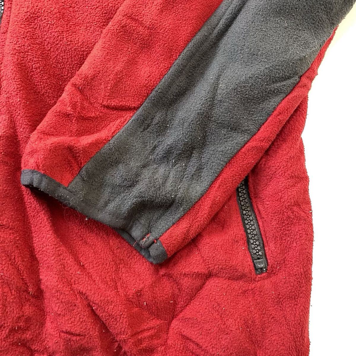 90s アメリカ古着 AXT フリースジャケット ジップアップ レッド グレー メンズ_画像3