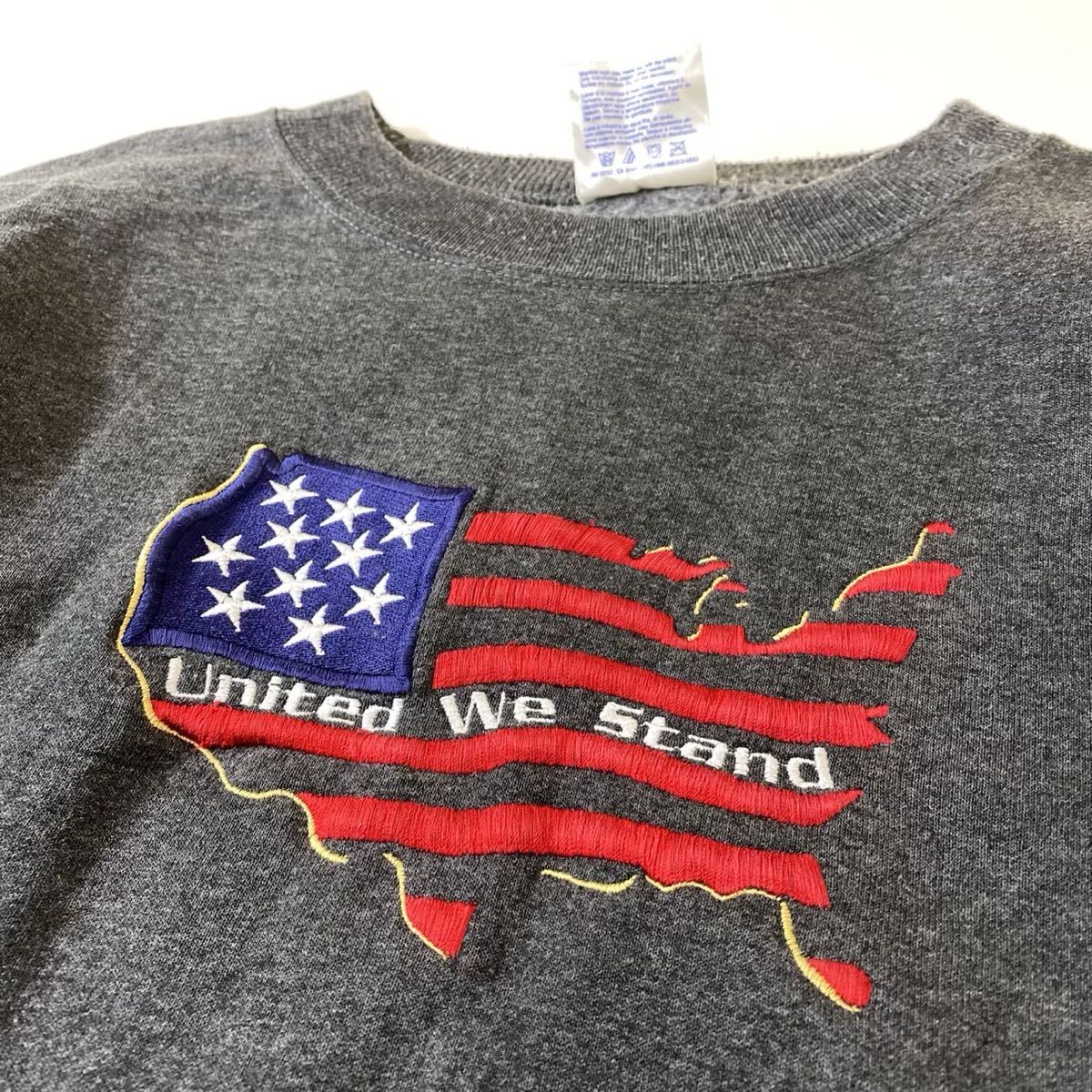 90s US古着 Hanes製 アメリカ 国旗 スウェット トレーナー チャコール XXL 地図柄 _画像2