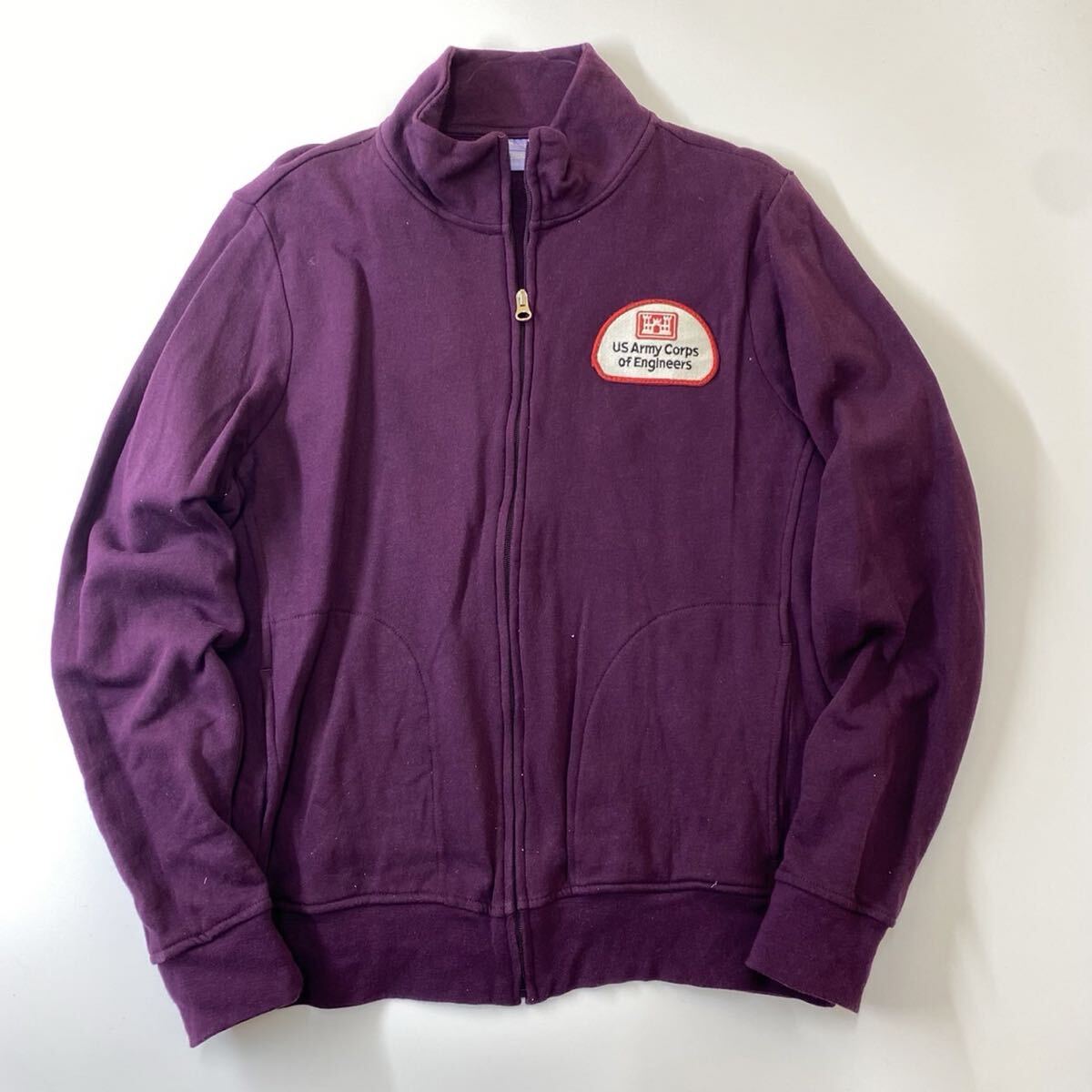 US古着 LauraScott フルジップ スウェット トレーナー ワッペン 紫 Lサイズ _画像1