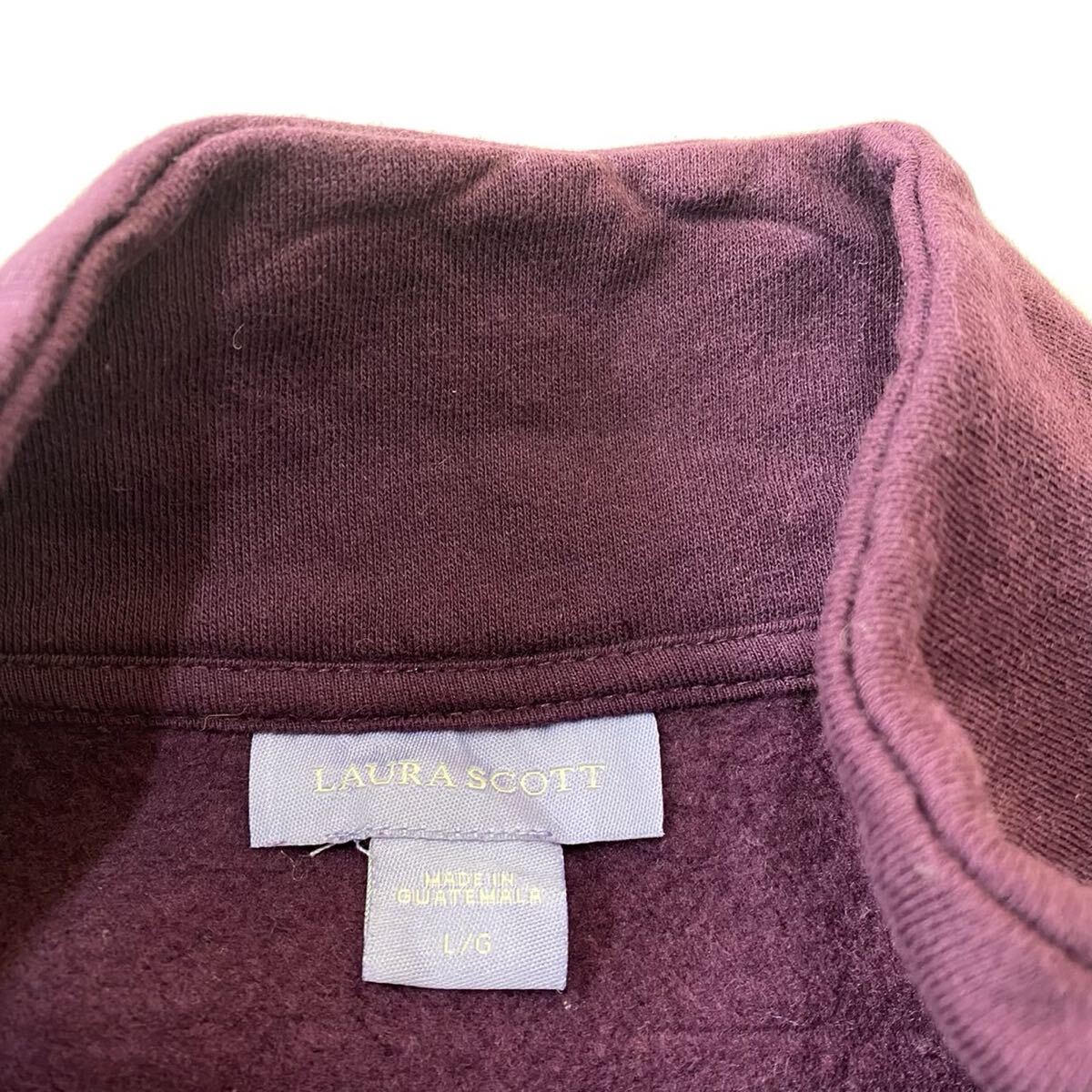 US古着 LauraScott フルジップ スウェット トレーナー ワッペン 紫 Lサイズ _画像3