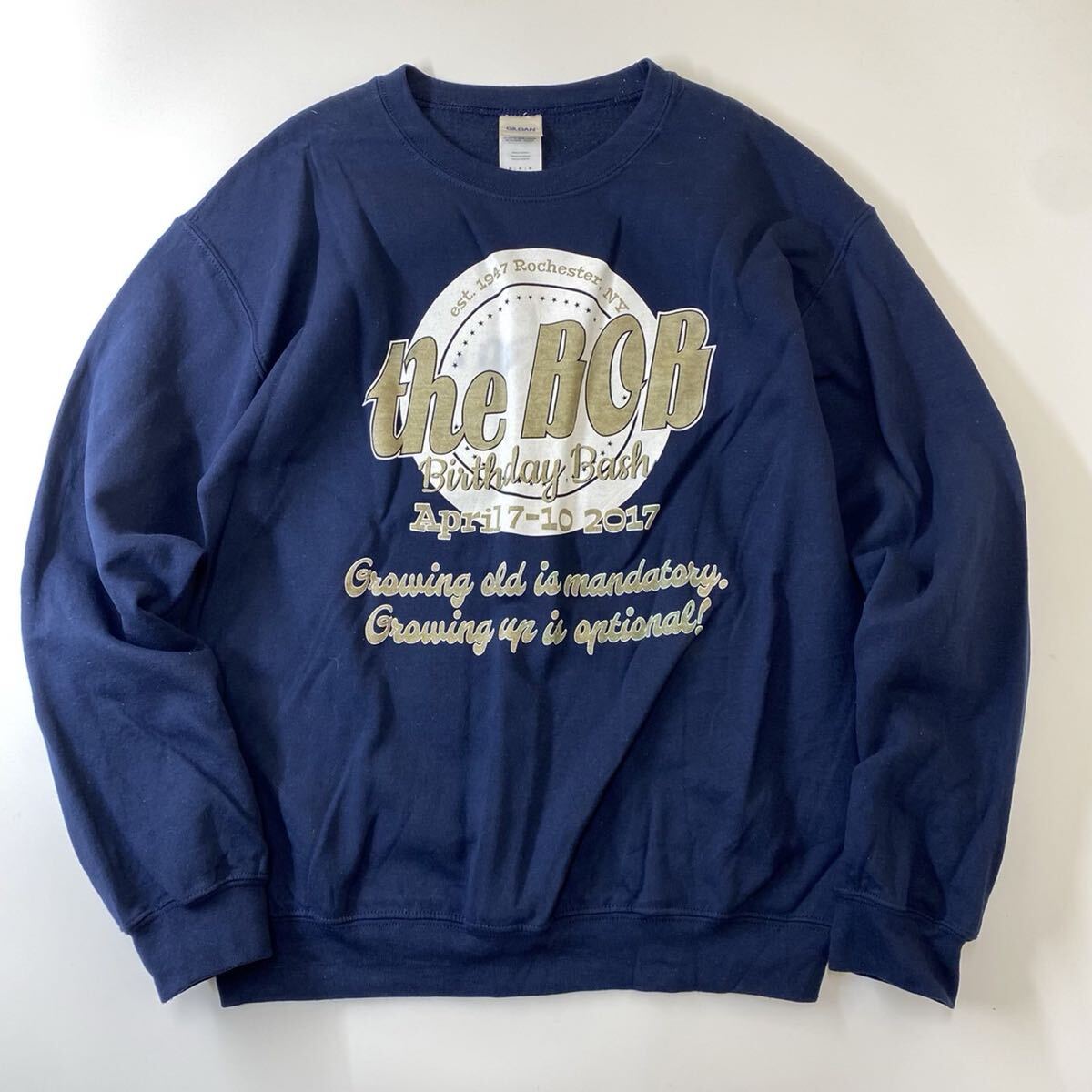 US古着 ギルダン GILDAN 英語ロゴ スウェット トレーナー ネイビー 紺 Mサイズ _画像1