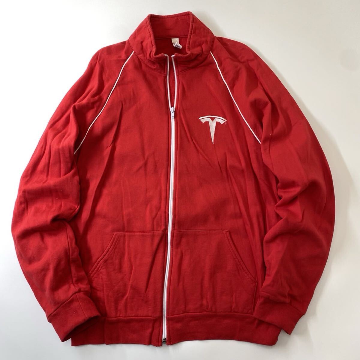 アメリカンアパレル フルジップ トラックジャケット 赤 レッド M テスラ ロゴ_画像1